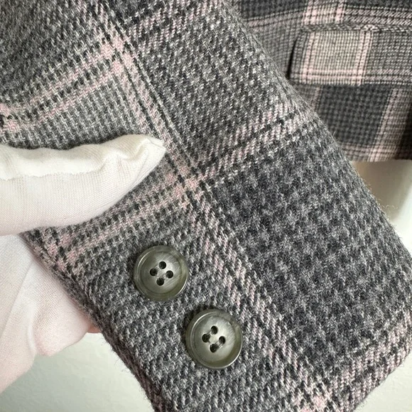 Pendleton Women's Blazer in Pink and Gray Plaid Size 6 Petite Vintage - Picture 5 of 12